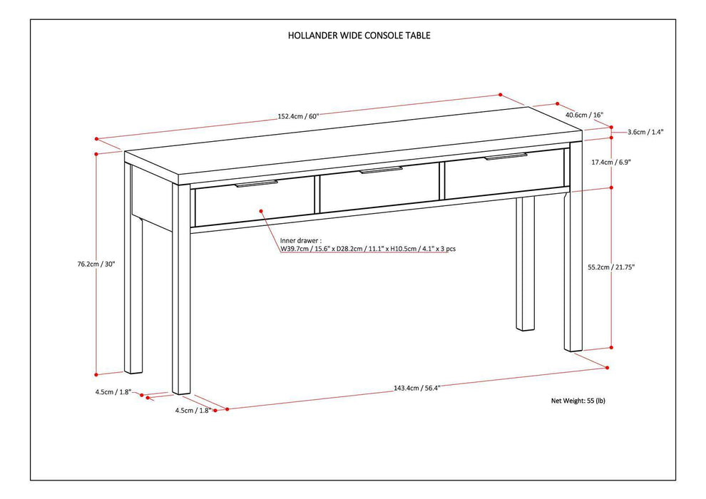 Hollander - Wide Console Table - Warm Walnut Brown