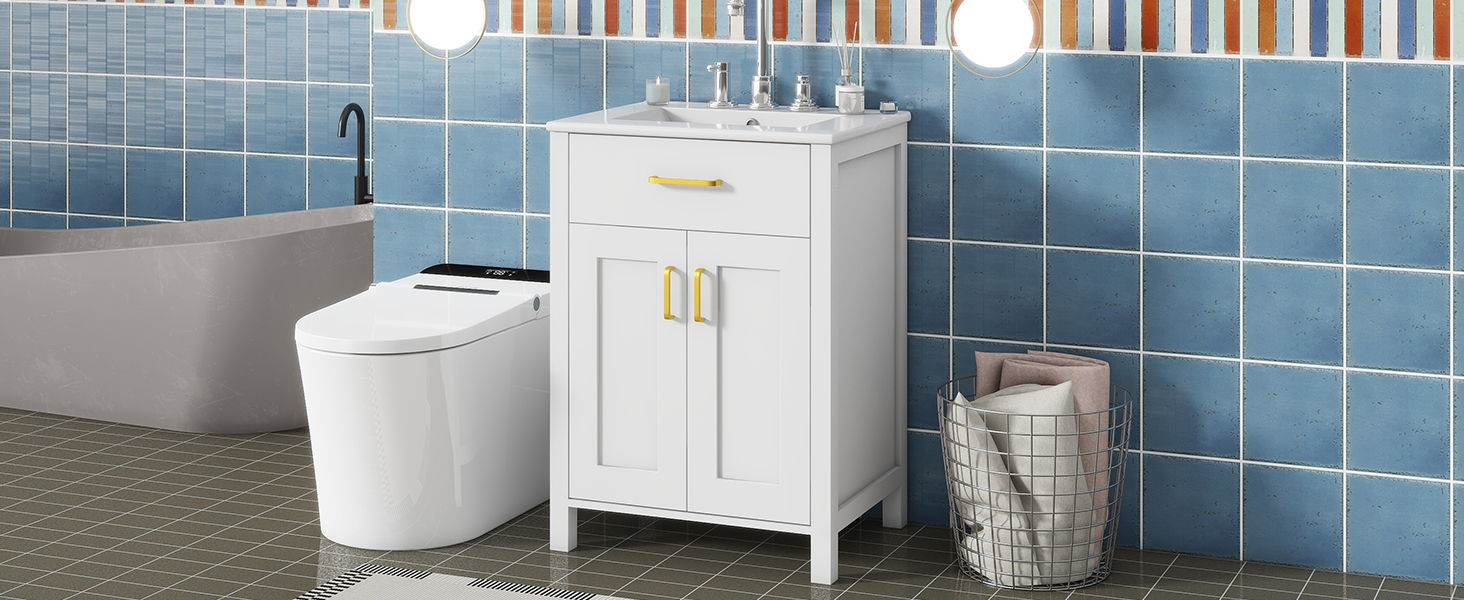 Bathroom Vanity Combo With Ceramic Sink, Luxurious Space-Saving Vanity, 2 Soft Close Doors