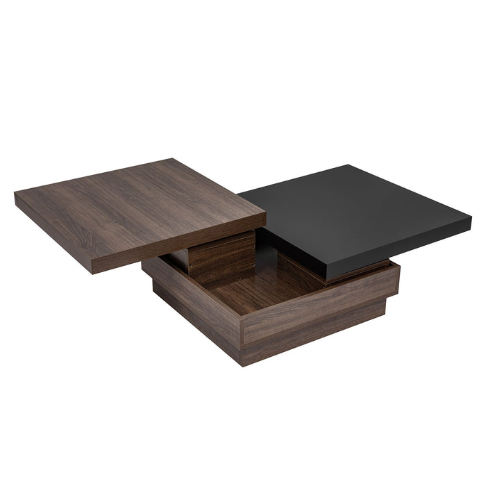 Rotatable Top Coffee Table, Modern Square Coffee Table With Wood Grain Design, 1 Hidden Storage Space For Living Room