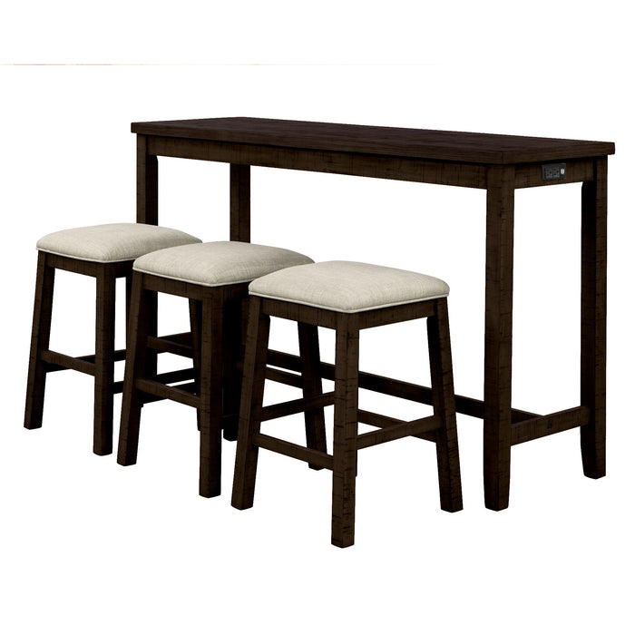 Topmax - 4 Pieces Counter Height Table With Fabric Padded Stools, Rustic Bar Dining Set With Socket