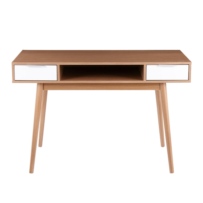 Pebble - Contemporary Double Desk - Natural / White