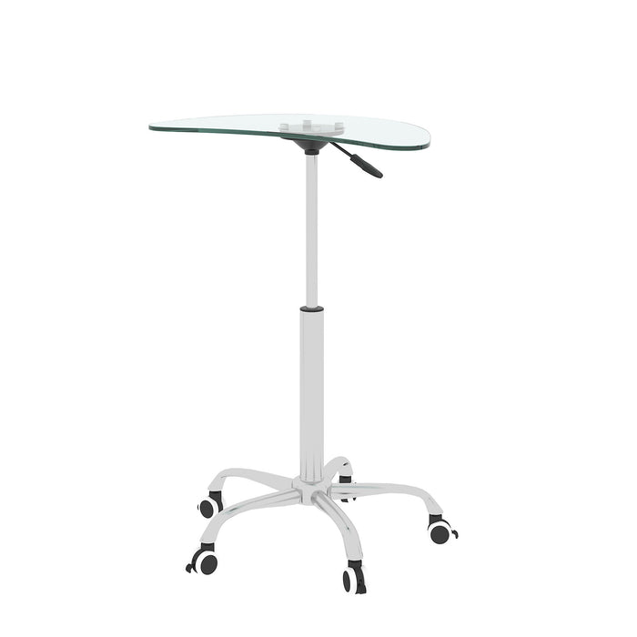 Adjustable Height Black Tempered Glass Table Desk Table With Lockable Wheels