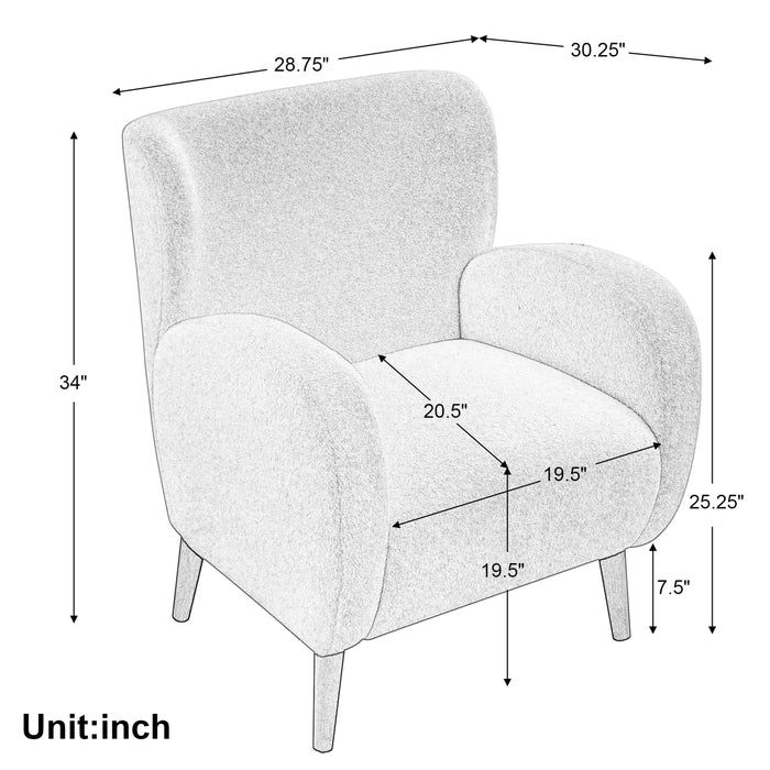 Modern Wing Back Lounge Chair Stylish Design, Soft Fabric, Solid Wood Legs, Durable Frame