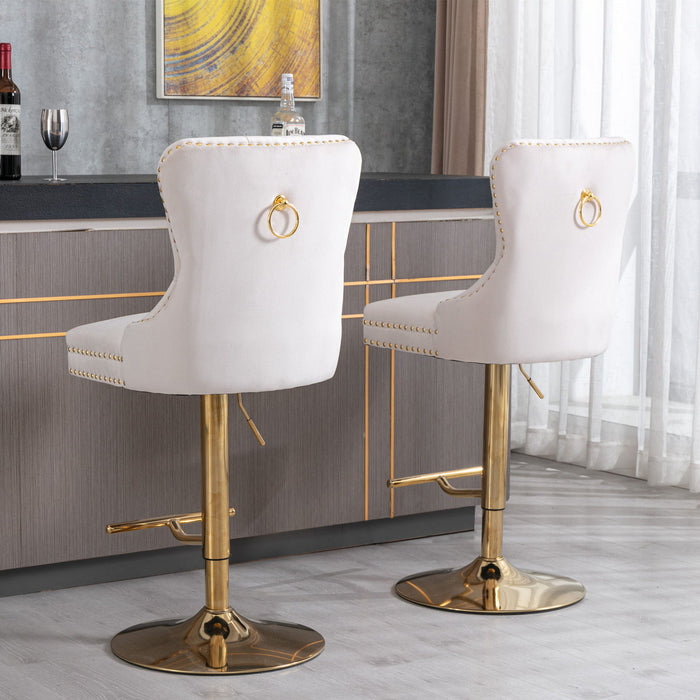 Thick Golden Swivel Velvet Barstools Adjusatble Seat Height From 25-33", Modern Upholstered Bar Stools With Backs Comfortable Tufted For Home Pub And Kitchen Island (Set of 2)