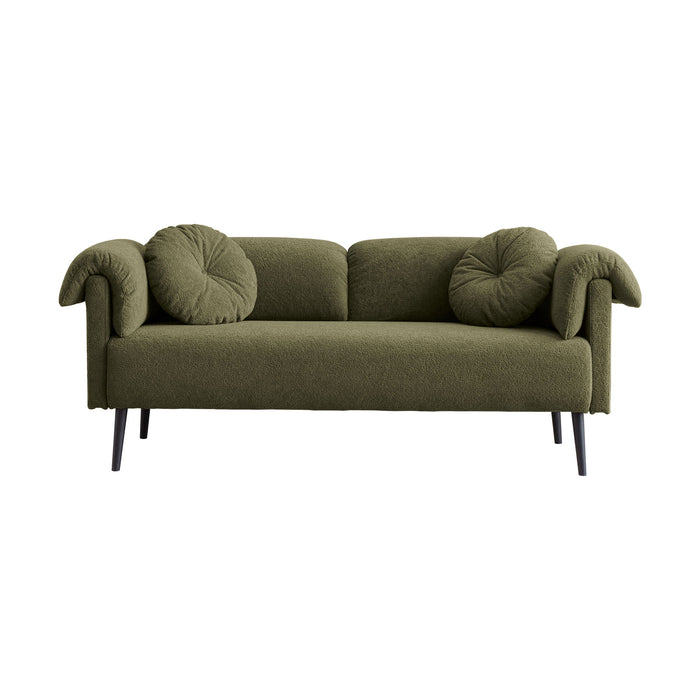 Modern Lamb Wool Sofa With Decorative Throw Pillows For Small Spaces