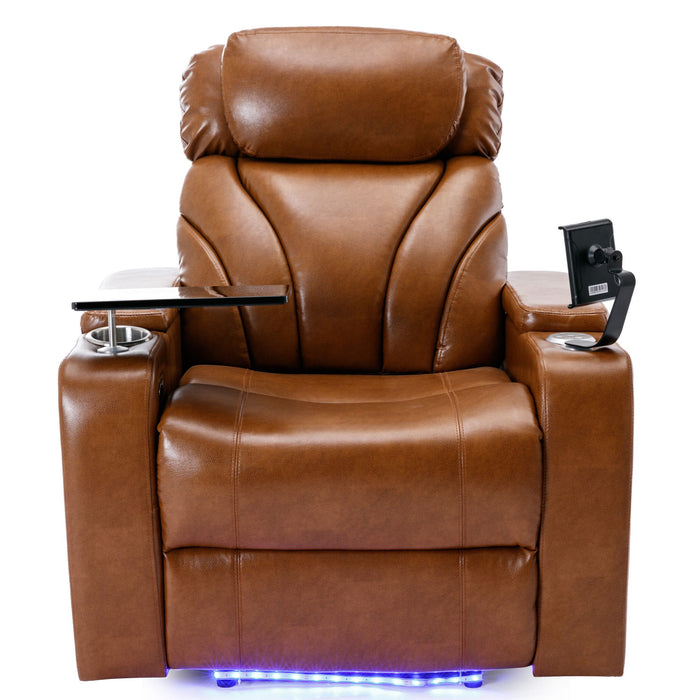 Power Motion Recliner With USB Charging Port And Hidden Arm Storage, Home Theater Seating With Convenient Cup Holder Design, And Stereo