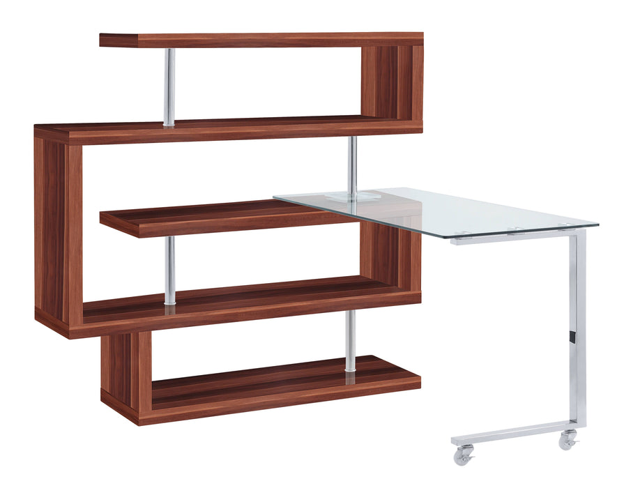 Buck II - Clear Glass, Chrome High Gloss Writing Desk With Shelf