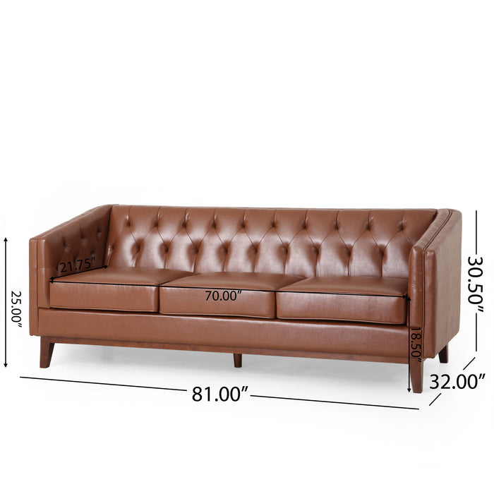 PU Sofa, Tufted Back, Solid Wood Legs, Living Room And Study