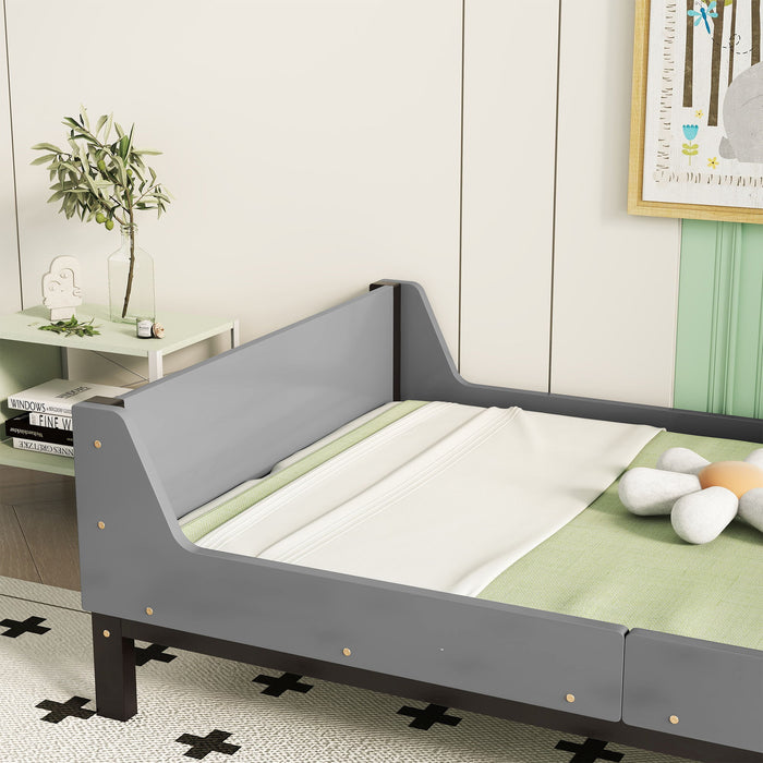 Bed With Headboard, Footboard, Safeguards, Built-In Bed-End Book Storage Rack