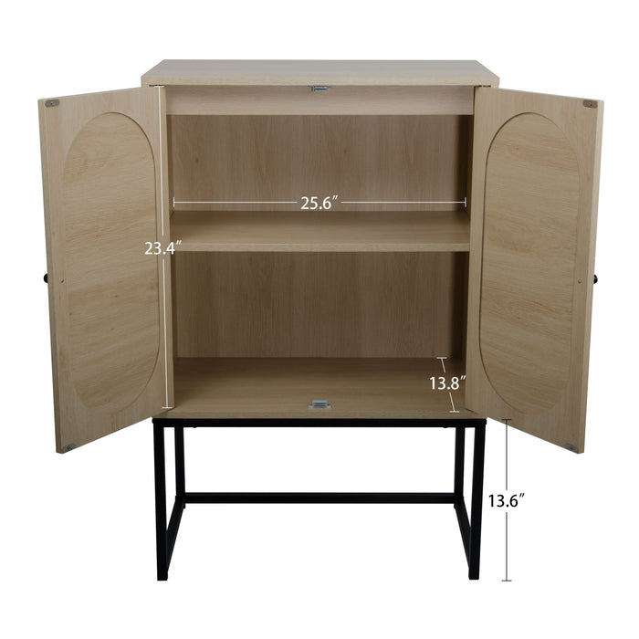 2 Door High Cabinet, Natural Rattan 2 Door High Cabinet, Built-In Adjustable Shelf, Free Standing Cabinet For Living Room Bedroom, Hallway