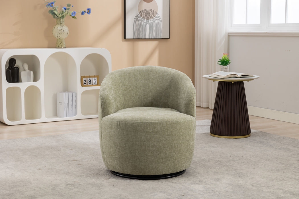 Chenille Fabric Swivel Accent Armchair Barrel Chair With Powder Coating Metal Ring