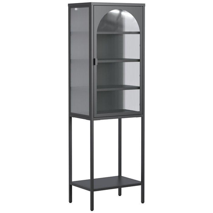 Metal Glass Door Display Storage Cabinet - 5 Tier Cube Bookshelf Storage Cabinet With 3 Adjustable Shelves For Kitchen, Dining Room, Living Room, Bathroom, Home Office