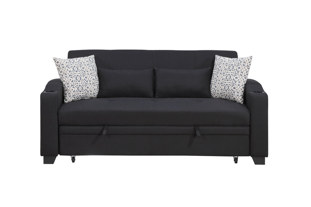 Bennett - 71"W Fabric Convertible Sleeper Loveseat with USB Charger and Cupholders