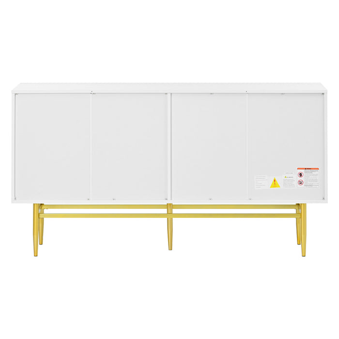 Modern Elegant 4 Door Sideboard Gold Metal Handle Buffet Cabinet For Dining Room, Living Room, Bedroom, Hallway