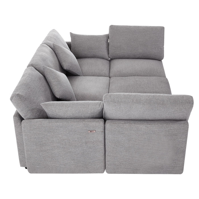 Sectional Sofa Modular Sofa U - Shaped Sofa Couch Sofa Bed L - Shaped Sofa With A Movable Ottoman And Two USB Ports For Living Room