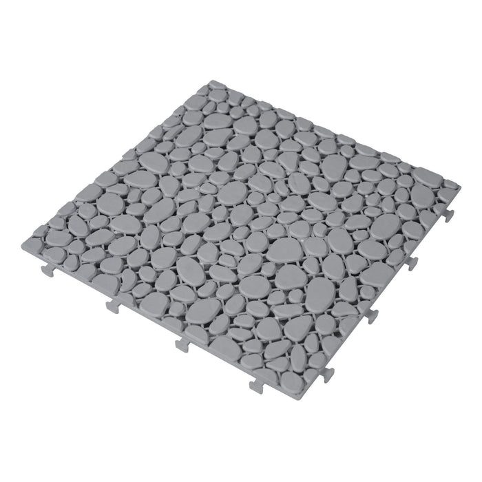 Interlocking Deck Tiles Plastic Waterproof Outdoor All Weather Anti-Slip Bathroom Shower Balcony Porch Strong Weight Capacity Upto 440 Lbs, Pebble Stone Pattern