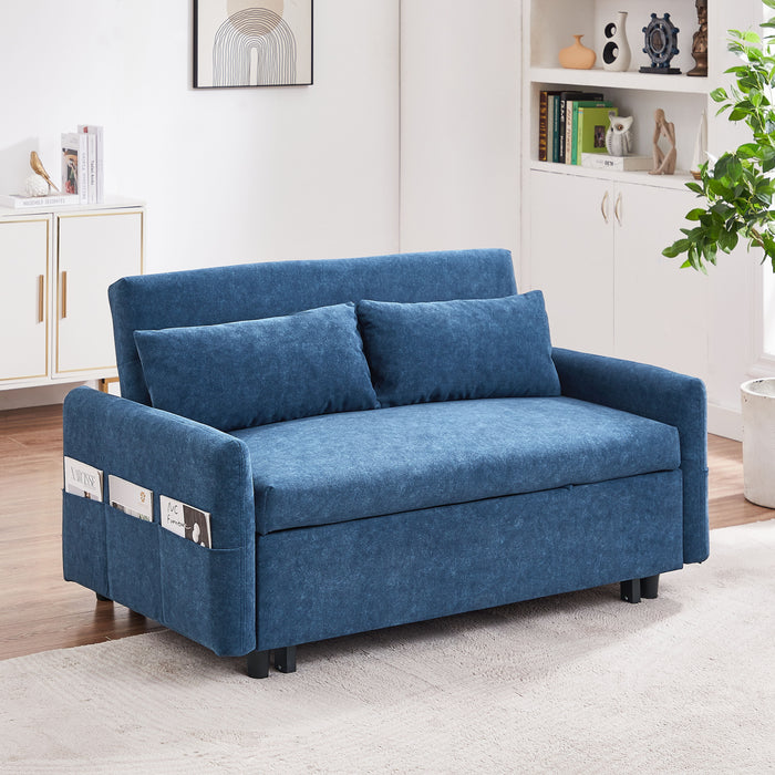 Pull Out Sleep Sofa Bed Loveseats Sofa Couch With Adjsutable Backrest, Storage Pockets, 2 Soft Pillows, USB Ports For Living Room