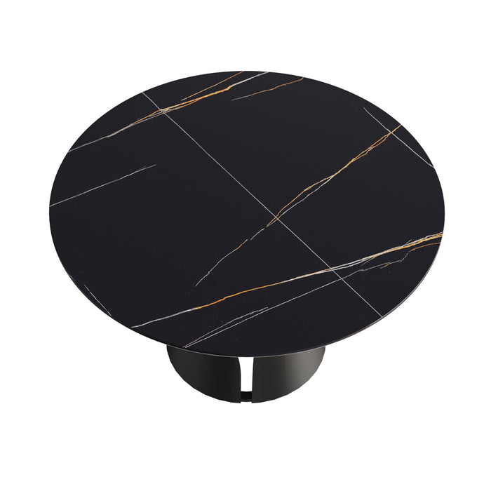 Modern Artificial Stone Round Carbon Steel Base Dining Table, Can Accommodate 6 People - Black