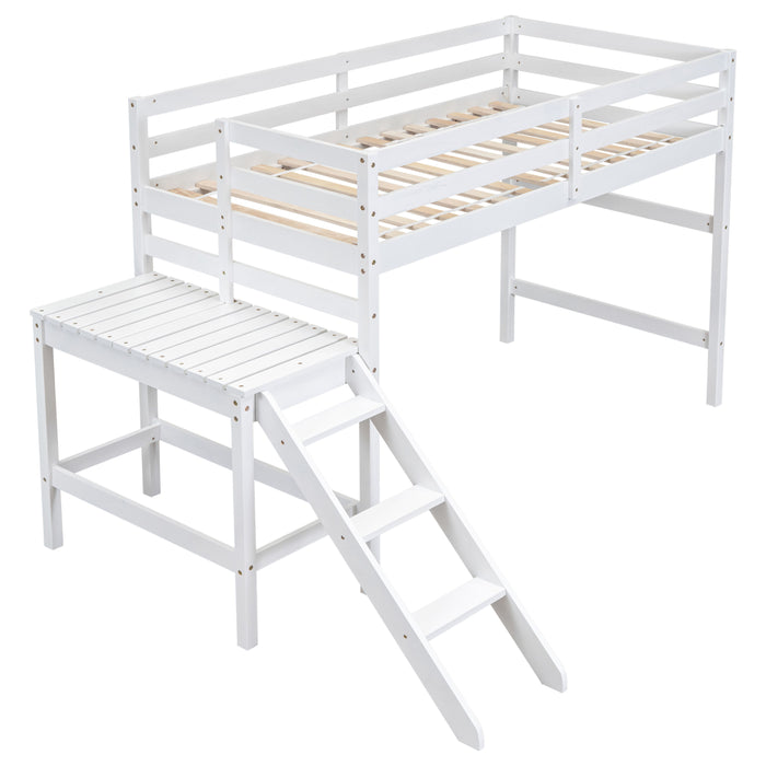 Twin Loft Bed With Platform, Ladder