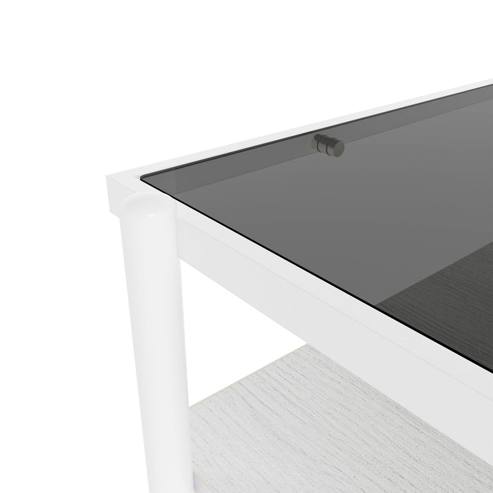 Rectangle Coffee Table With Tempered Glass Top And White Legs, Modern Table For Living Room