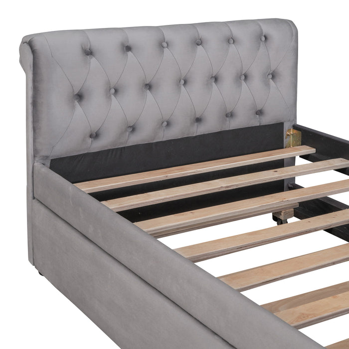 Upholstered Daybed With Trundle, Wood Slat Support