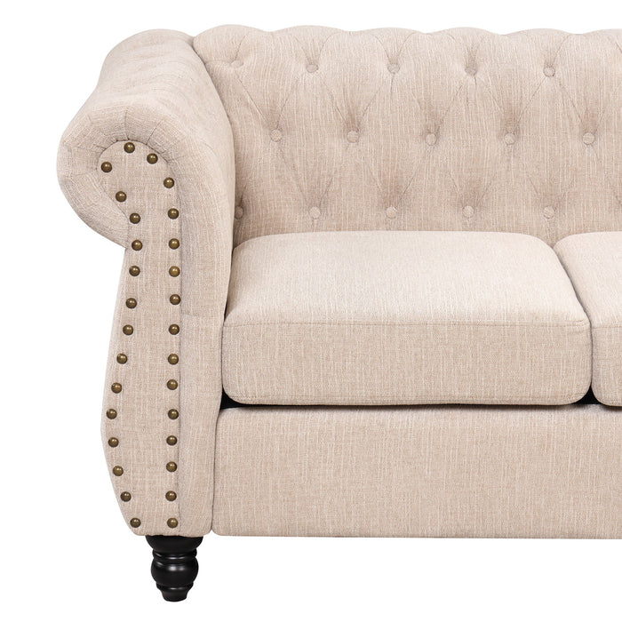 Modern Sofa Dutch Plush Upholstered Sofa, Solid Wood Legs, Buttoned Tufted Backrest