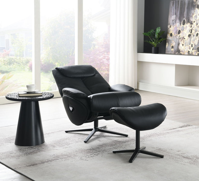 Labotina - Top Grain Leather Accent Chair With Swivel & Ottoman - Black