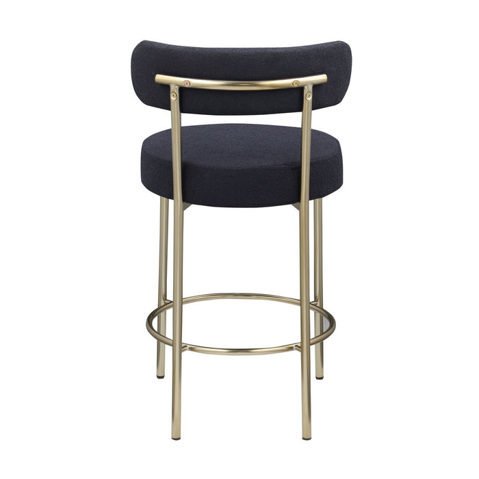 Modern Sherpa Counter Height Stools, Uphsoltered Seat Height Barstools With Brushed Brass Metal Legs Round Low Back Kitchen Stools With Footrest For Dining Room (Set of 2)