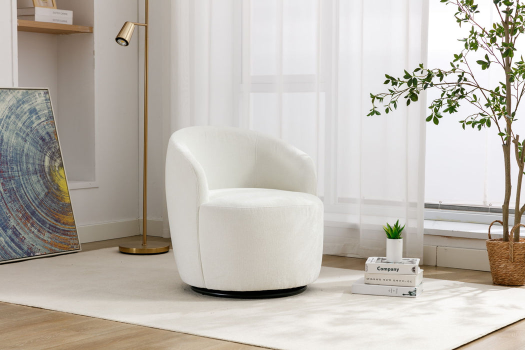 Chenille Fabric Swivel Accent Armchair Barrel Chair With Powder Coating Metal Ring