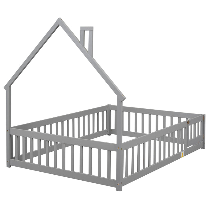 House-Shaped Headboard Floor Bed With Fence