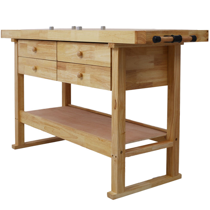 Workbench With 4 Drawers Wooden Workbench For Garage Workshop And Home - Natural