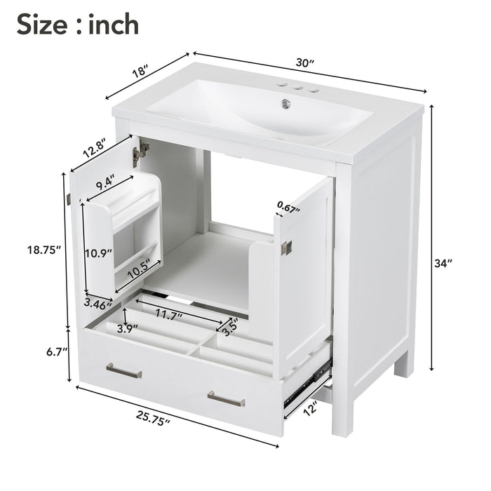 Bathroom Vanity With Single Sink, Combo Cabinet Undermount Sink, Bathroom Storage Cabinet With 2 Doors And A Drawer, Soft Closing, Multifunctional Storage, Solid Wood Frame