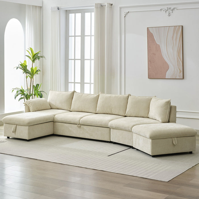 L-Shaped Sofa Sectional Sofa Couch Pull-Out Sofa Bed With A Movable Storage Ottoman, A Storage Chaise Lounge And Two USB Ports For Living Room