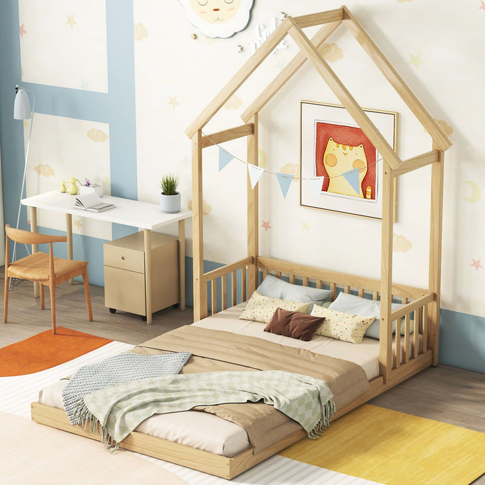 House-Shaped Roof Headboard Floor Bed, (Without Slats)