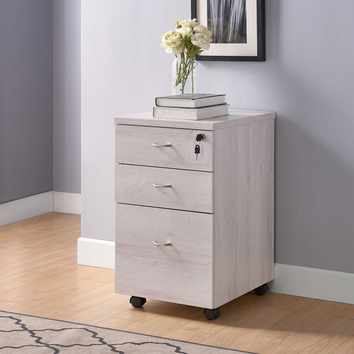 Mobile Three Drawer File Cabinet, Storage Office Cabinet With Lock - White Oak