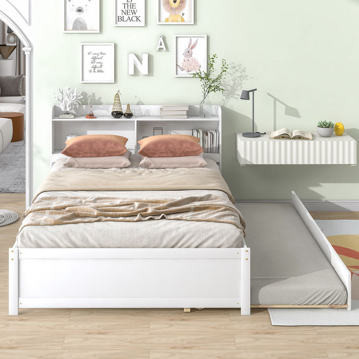 Full Bed With Trundle, Bookcase - White