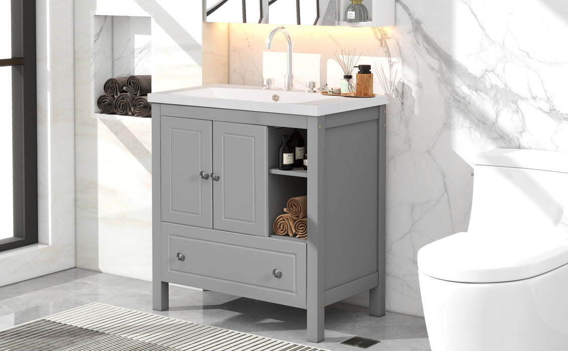 Bathroom Vanity With Sink, Bathroom Storage Cabinet With Doors And Drawers, Solid Wood Frame, Ceramic Sink