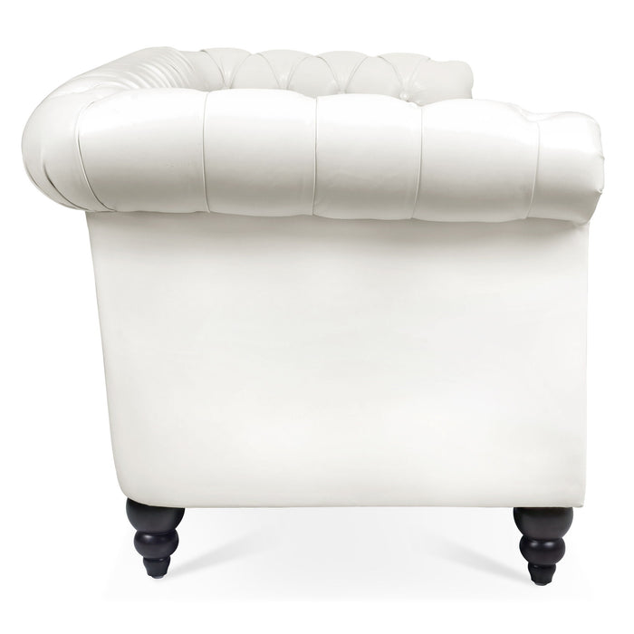 84.65" Rolled Arm Chesterfield 3 Seater Sofa - White