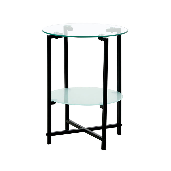 JWS Tempered Glass End Table (Set of 2) , Round Coffee Table For Bedroom Living Room Office - Black