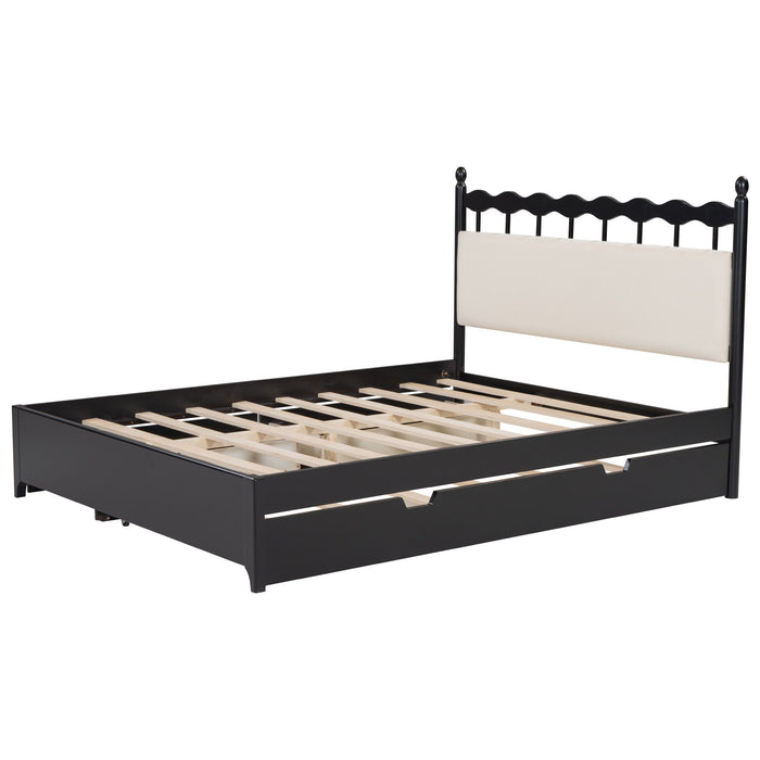 Wooden Storage Platform Bed, With 2 Big Drawers & Trundle