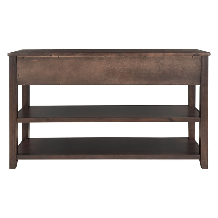 Retro Design Console Table With Two Open Shelves, Pine Frame And Legs For Living Room