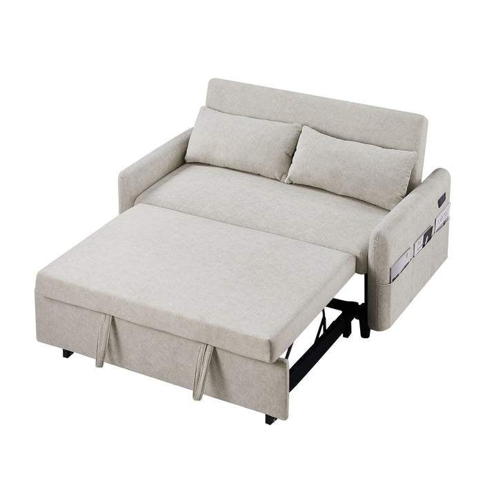 Pull Out Sleep Sofa Bed Loveseats Sofa Couch With Adjsutable Backrest, Storage Pockets, 2 Soft Pillows, USB Ports For Living Room