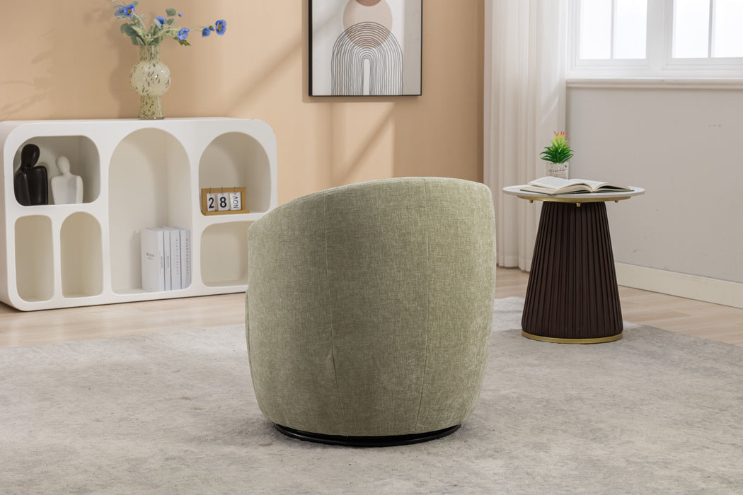 Chenille Fabric Swivel Accent Armchair Barrel Chair With Powder Coating Metal Ring