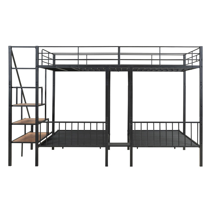 Full Over Twin-Twin Triple Bunk Bed With Drawers And Staircase - Black