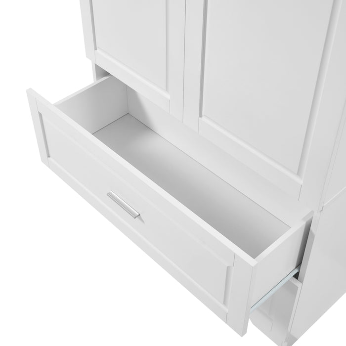 Tall Bathroom Storage Cabinet, Cabinet With Two Doors And Drawers, Adjustable Shelf, MDF Board - White