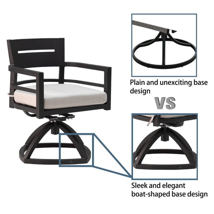 7 Piece Dining Set Modern Outdoor Patio Furniture, Including 4 Dining Chairs & 2 Swivel Rockers Sunbrella Fabric Cushioned And Rectangle Dining Table With Umbrella Hole