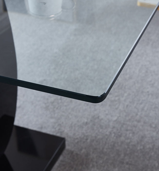 Contemporary Double Pedestal Dining Table, Tempered Glass Top With MDF Base