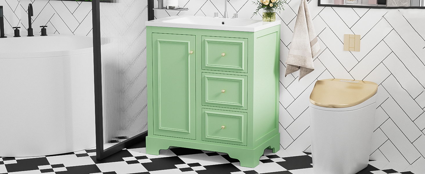 Bathroom Vanity Cabinet With Ceramic Basin, 3 Drawers And Adjustable Shelves