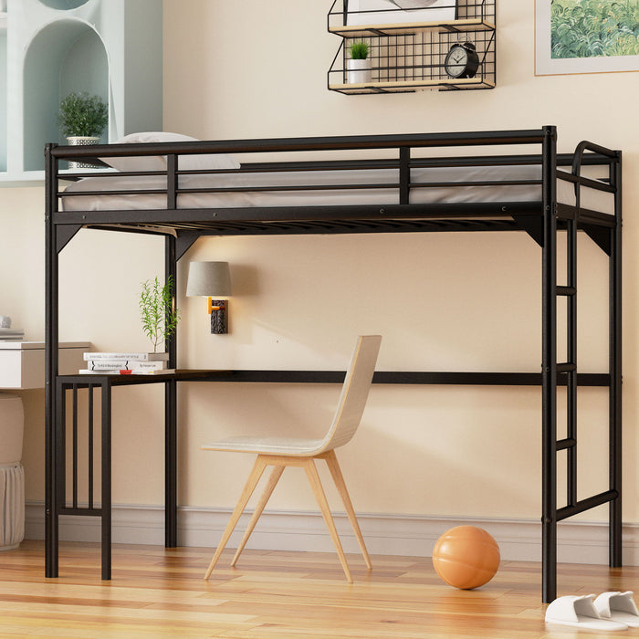 Twin Metal Loft Bed With Desk, Ladder And Guardrails, Bookdesk Under Bed - Black