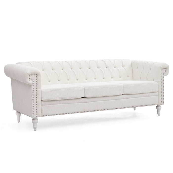 Traditional Square Arm Removable Cushion 3 Seater Sofa - White